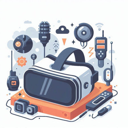 Virtual reality headset. Vector illustration in flat design style. Eps 10.のイラスト素材