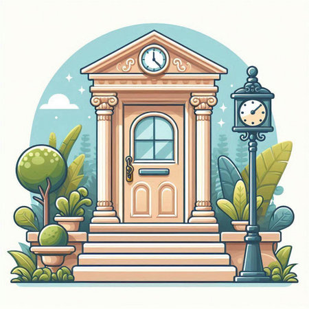 Vector illustration of a beautiful entrance to the university building in a flat styleのイラスト素材