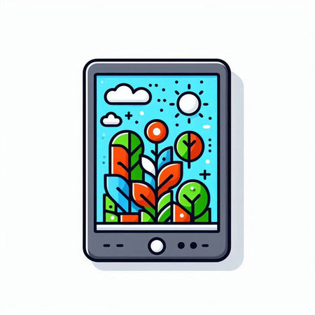 Smartphone with nature app on screen. Vector illustration in flat styleのイラスト素材