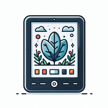 Vector illustration of a tablet with a plant on the screen. Hand drawn style.のイラスト素材