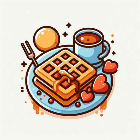 Vector illustration of sweet breakfast. Waffle, coffee and cookies.のイラスト素材
