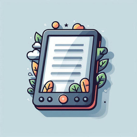 Vector illustration of tablet with leaf. Line art design for web, site, advertising, banner, poster and print.のイラスト素材