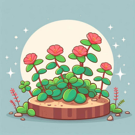 Illustration of a succulent plant on a round pedestal.のイラスト素材
