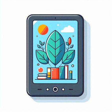 Smartphone with book and plant on screen. Flat style vector illustration.のイラスト素材