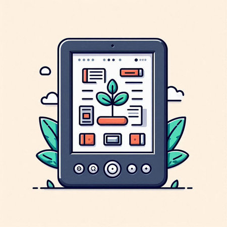Smartphone with plant growing on screen. Vector illustration in linear styleのイラスト素材