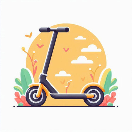 Modern scooter on the background of nature. Flat vector illustration.のイラスト素材
