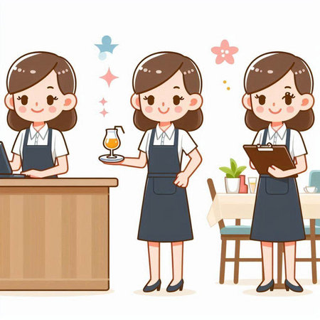 Waitress and barista in a cafe. Vector illustration of a waitress.のイラスト素材