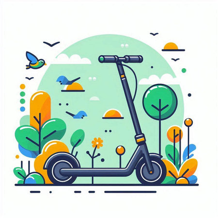 Modern scooter on the background of the nature. Vector illustration.のイラスト素材