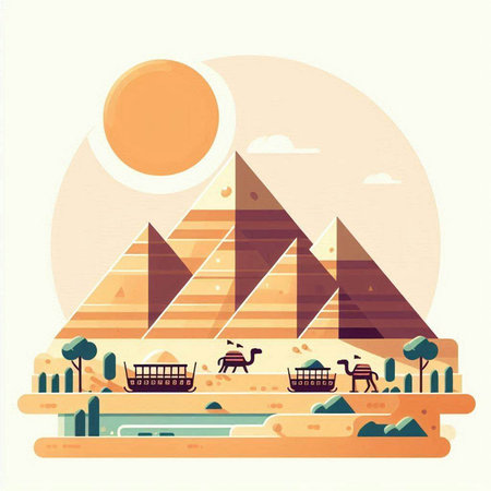 Egyptian pyramids. Vector illustration in flat style. Travel and tourism.のイラスト素材