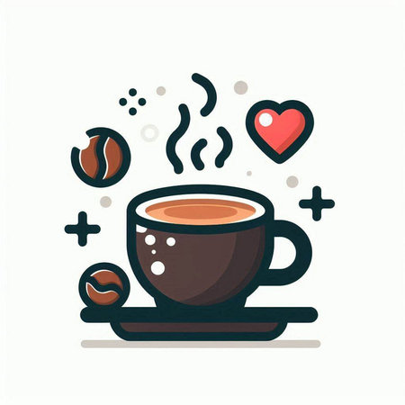 Coffee cup with coffee beans and hearts. Vector illustration.のイラスト素材