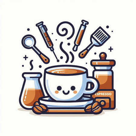 Coffee cup character design. Cute cartoon vector illustration.のイラスト素材