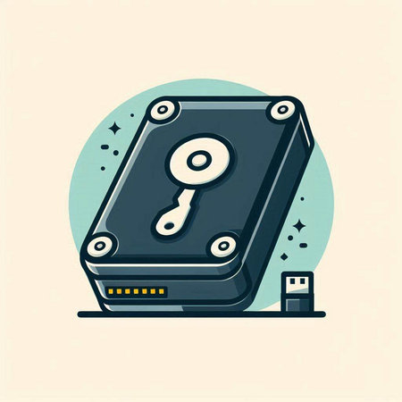 Data security concept with hard drive and keyhole, vector illustration.のイラスト素材
