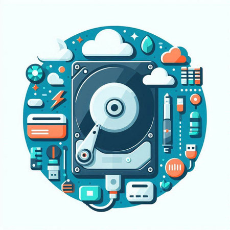 Hard disk drive and cloud computing concept. Vector illustration in flat styleのイラスト素材