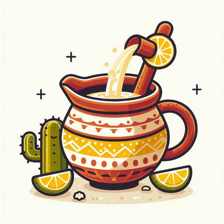 Cup of tea with lemon and cactus. Vector illustration.のイラスト素材