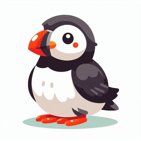 Puffin isolated on white background. Cute cartoon penguin.のイラスト素材