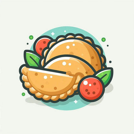 Illustration of delicious cookies with berries and mint. Vector icon.のイラスト素材