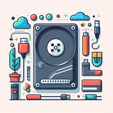 Vector illustration of computer hard drive on white background. Flat design.のイラスト素材