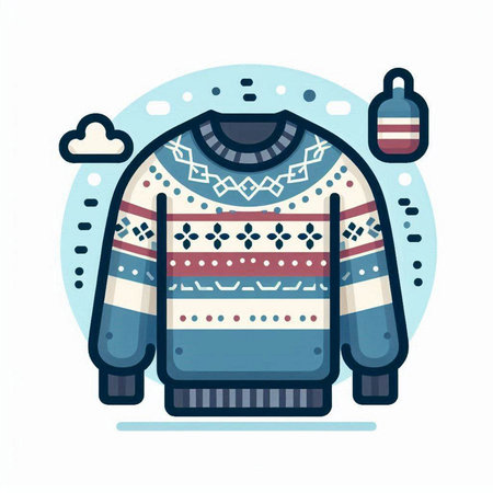 Winter knitted sweater. Vector illustration in flat cartoon style on white background.のイラスト素材