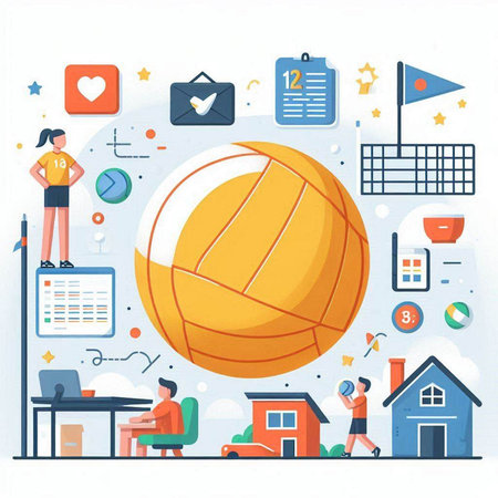 Volleyball and people in the office. Vector illustration in flat styleのイラスト素材