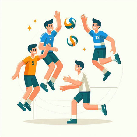 Volleyball players. Team sport. Vector illustration in cartoon styleのイラスト素材