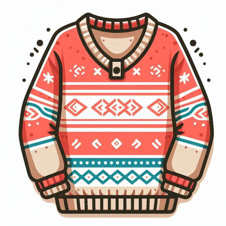 Knitted sweater with ethnic pattern. Vector illustration in flat style.のイラスト素材