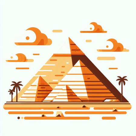 Egyptian pyramids and palm trees in flat style. Vector illustrationのイラスト素材
