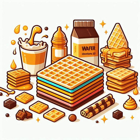 Belgian waffles with milk, honey and chocolate. Vector illustration.のイラスト素材