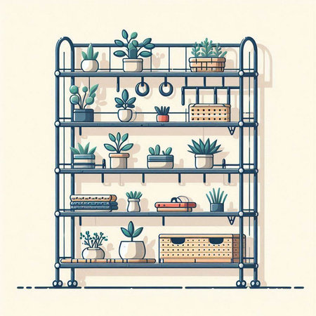 Shelves with plants. Vector illustration in flat design style.のイラスト素材