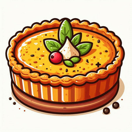 Illustration of a pie with berries and mint on a white backgroundのイラスト素材