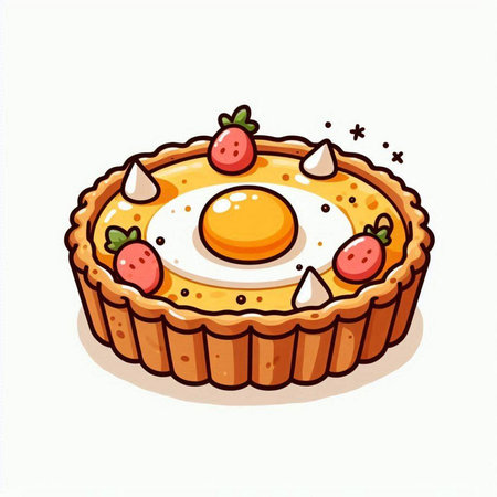 Illustration of a tart with a fried egg on a white backgroundのイラスト素材