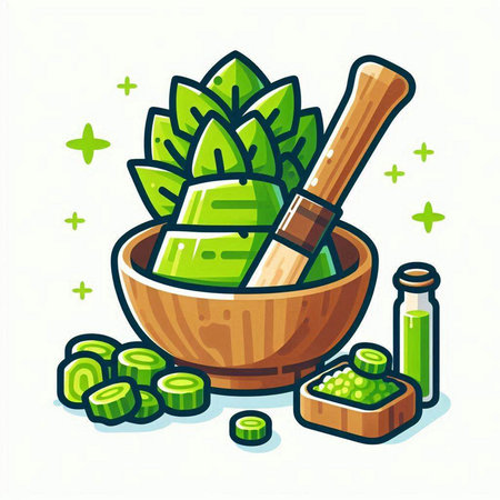 Aloe vera icon. Vector illustration of aloe vera in bowl.のイラスト素材