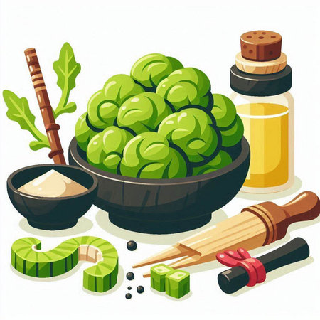 Illustration of a set of japanese food on a white backgroundのイラスト素材