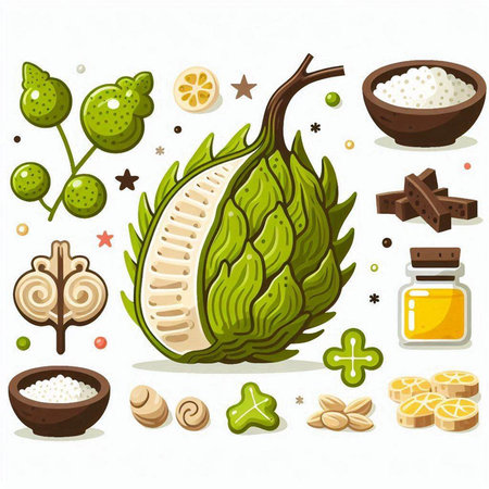 Custard fruit and its ingredients. Vector illustration in cartoon style.のイラスト素材