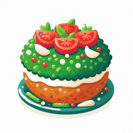 Vector illustration of a vegetable cake with tomato and mozzarella cheeseのイラスト素材