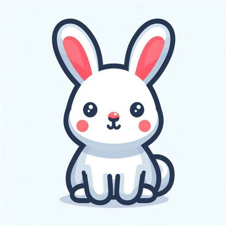 Cute white rabbit cartoon character vector illustration. Cute animal cartoon mascot for your design.のイラスト素材