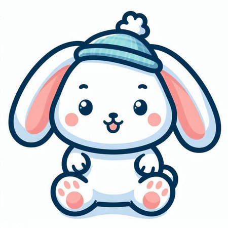 Cute cartoon bunny with hat. Vector illustration isolated on white background.のイラスト素材