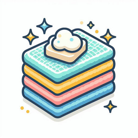 Stack of towels with cream. Vector illustration in doodle style.のイラスト素材