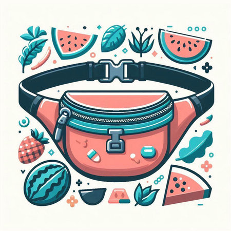 Fashionable woman bag with watermelon and floral elements. Vector illustration.のイラスト素材