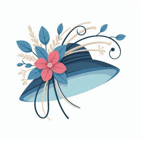 Women's hat with flowers and leaves on white background. Vector illustration.のイラスト素材