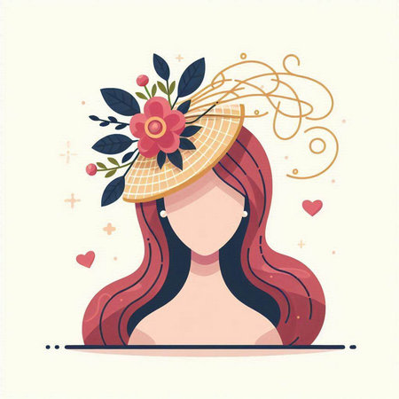 Vector illustration of a girl in a hat with a flower in her hairのイラスト素材