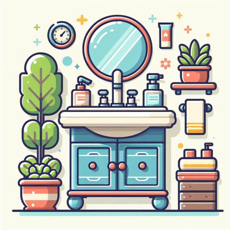 Bathroom interior. Bathroom furniture. Vector illustration in flat styleのイラスト素材