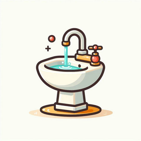 Washbasin with faucet, hand drawn vector illustrationのイラスト素材