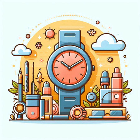 Vector illustration of modern flat line art design. Time management concept.のイラスト素材