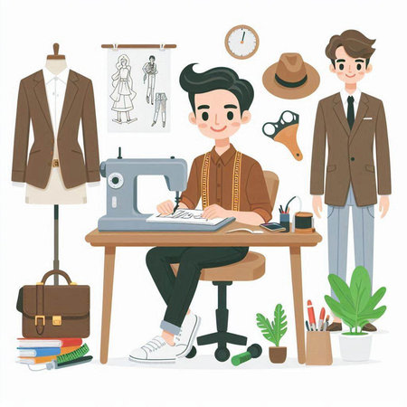 Sewing and tailoring concept. Vector illustration isolated on white background.のイラスト素材