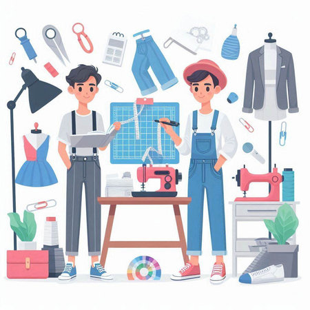 Sewing and tailoring concept. Vector illustration in flat styleのイラスト素材