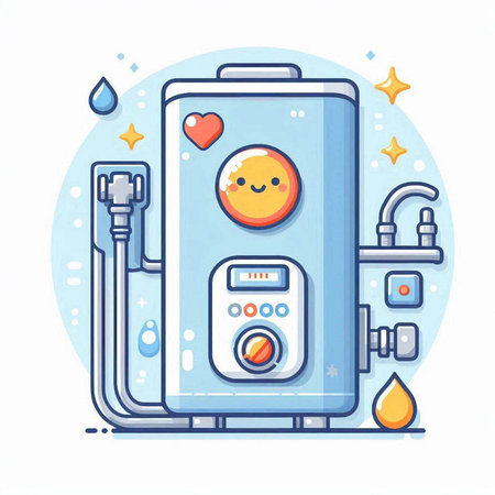 Vector illustration of blue electric boiler on white background. Flat style.のイラスト素材