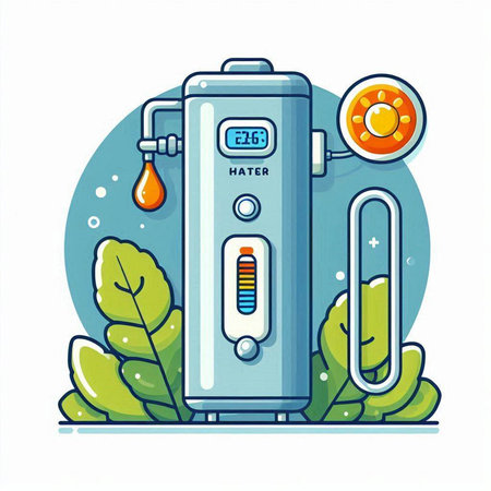 Water heating system. Vector illustration in flat style isolated on white background.のイラスト素材