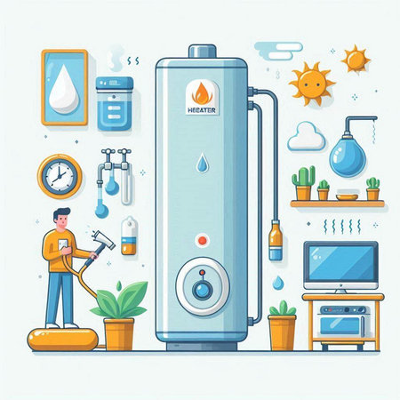 Water boiler. Vector illustration in flat cartoon style. Isolated on white background.のイラスト素材