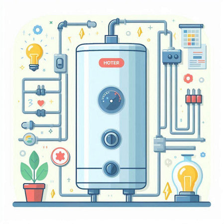 Water boiler for heating system. Vector illustration in flat cartoon style.のイラスト素材