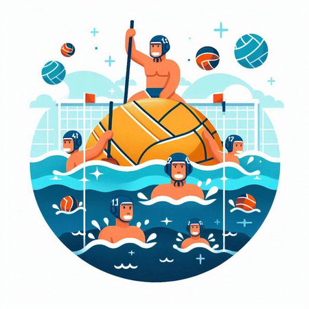 Water polo players in swimming pool. Vector illustration in a flat styleのイラスト素材
